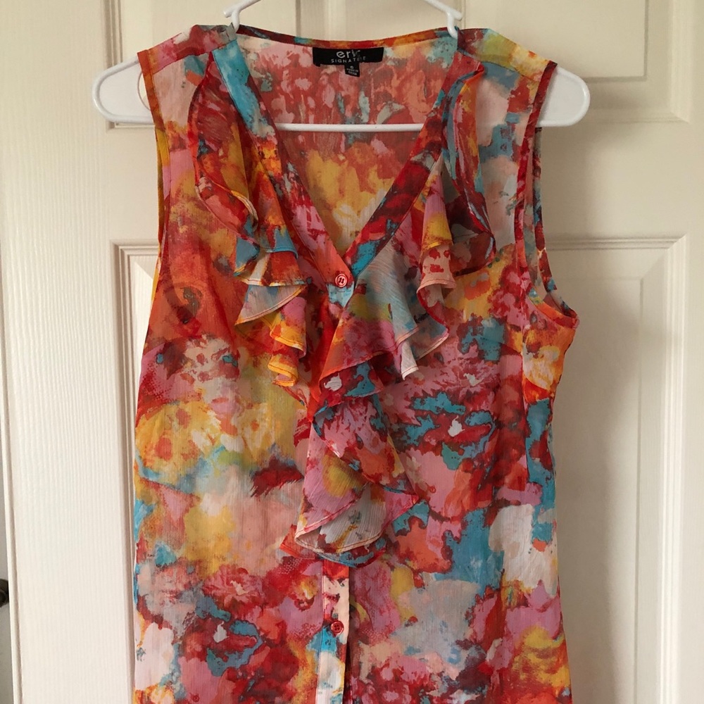 Lightweight colorful blouse.